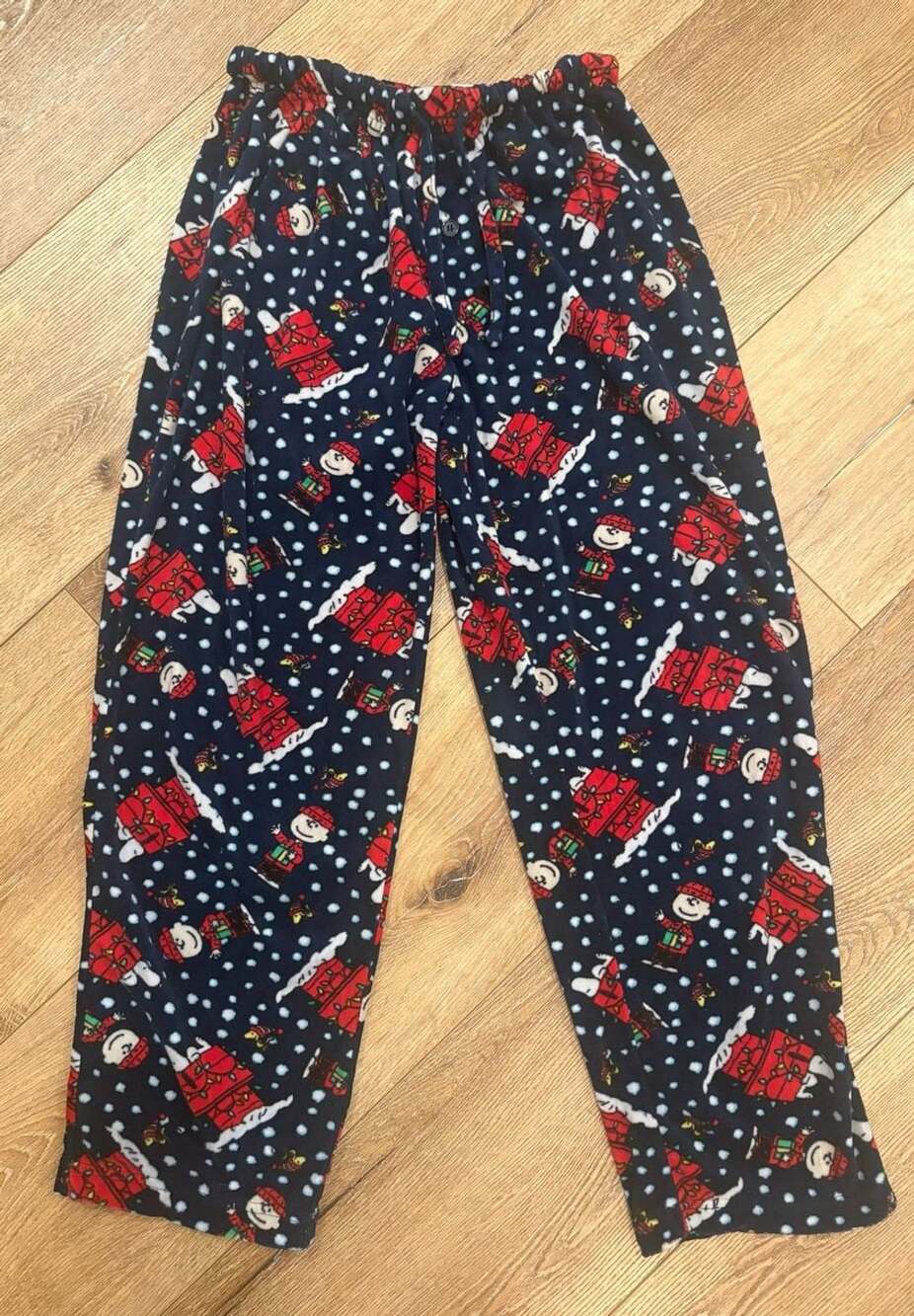Peanuts Snoopy Christmas Pajama Pants Mens Women Small Navy Fleece Holiday